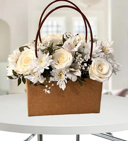 White flower brawn bag