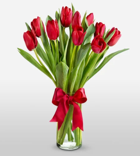 Charming Red Tulip Vase Arrangement